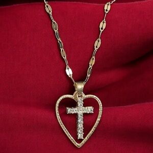Gold heart & cross rhinestone necklace. NWT